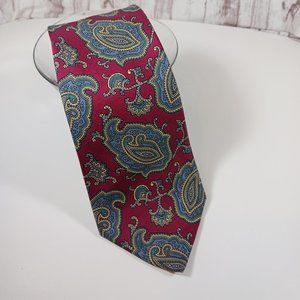 AHJ Men's Silk Tie Vintage Burgundy Blue Paisley